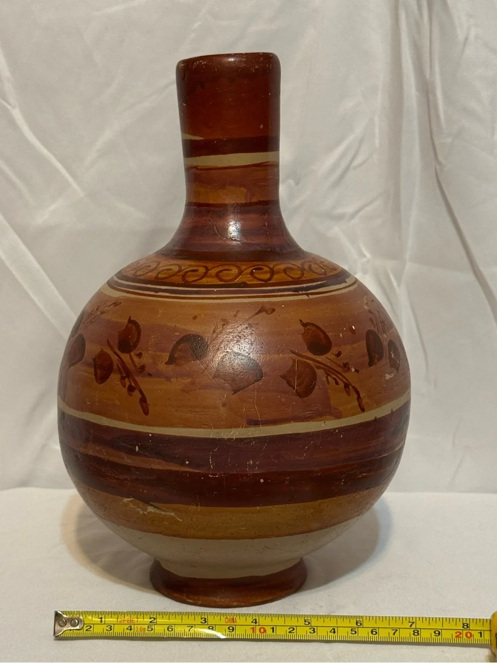 Tonala Pottery Water Jug/Hand-Painted Brown Decorative Ceramic Vase